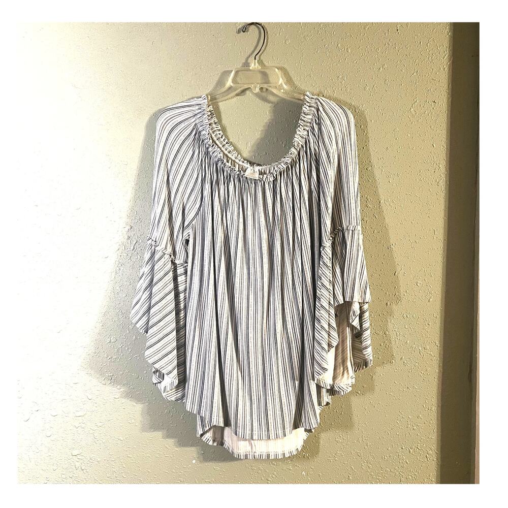 Time and Tru XL Womens 16/18 Top Blouse Off Shoulder flutter sleeves boho Beachy